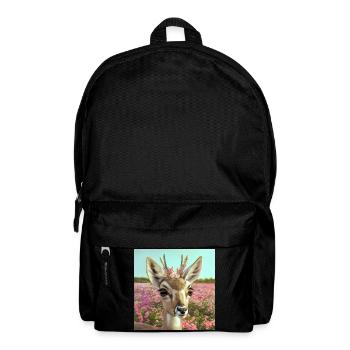 Reh mit Blumenkrone in Frühlingswiese (AI-Art) - Rucksack - Schwarz - Vorne