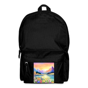 Sonnenuntergang über den Bergen, dem See und den Blumen - Rucksack - Schwarz - Vorne