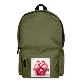 Cœurs de Flamants Rose et Fleurs - Sac à dos - vert olive - Devant