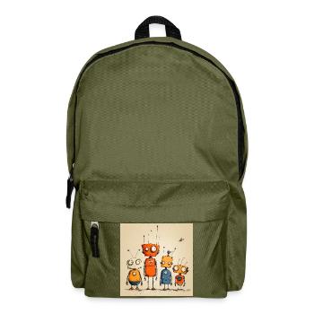 Robots Amicaux Illustrés Colorés - Sac à dos - vert olive - Devant