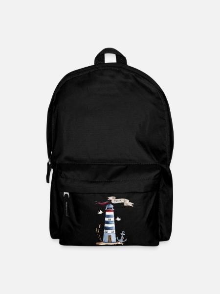 Leuchtturm mit Meerestieren und Banner - Rucksack - Schwarz