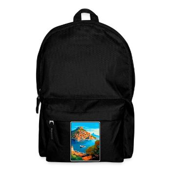 Monemvasia Griechenland Vintage-Reiseplakat Stadtbild - Rucksack - Schwarz - Vorne