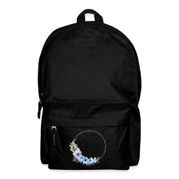 Blue, gold, green, floral wreath, customizable - Backpack - black - Front