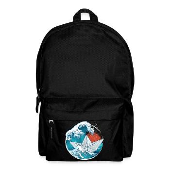 Origami Papierboot und Wellen - Rucksack - Schwarz - Vorne