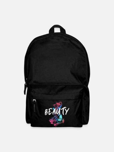 Bunte Kampffisch-Illustration mit Mot Beauté - Rucksack - Schwarz