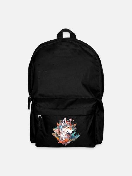 Loup Tête de loup Forêt Nature Montagnes Désert Coloré - Sac à dos - noir