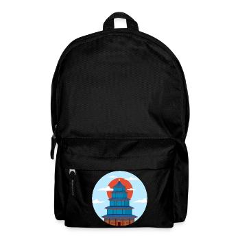 Traditionelle blaue und orangefarbene Pagode - Rucksack - Schwarz - Vorne