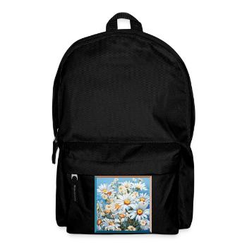 Daisy Garden Meadow Floral Pattern Embroidery - Backpack - black - Front