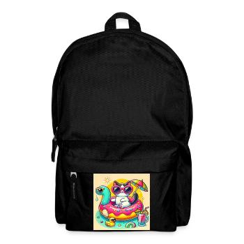 Süße Katze auf bunter Poolboje - Rucksack - Schwarz - Vorne