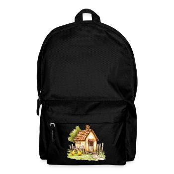 Small Country House Chickens Watercolor Painting - Backpack - black - Front