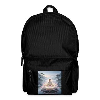 Homme méditant sur la fleur de lotus ouverte - Sac à dos - noir - Devant