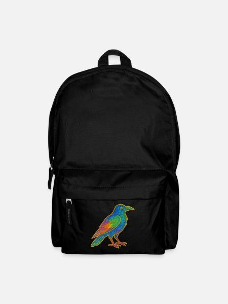 Rabe | Krähe | Regenbogen Vogel Glitzer Patch - Rucksack - Schwarz
