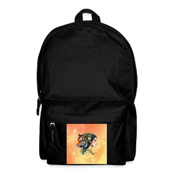 Floral Tiger Lady with Watch - Backpack - black - Front