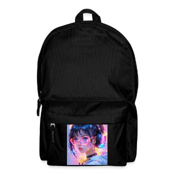 Neon Anime Girl Tokyo Nights Pink Lila Vaporwave - Rucksack - Schwarz - Vorne