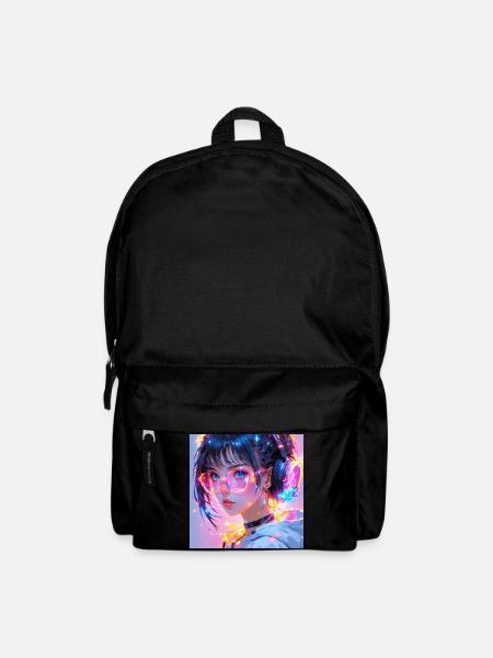 Neon Anime Girl Tokyo Nights Pink Lila Vaporwave - Rucksack - Schwarz