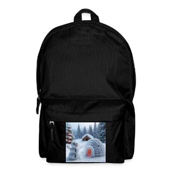 Winterlandschaft mit Schneemann und Iglu - Rucksack - Schwarz - Vorne