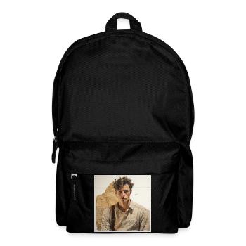 Beige portrait with leather straps - Backpack - black - Front