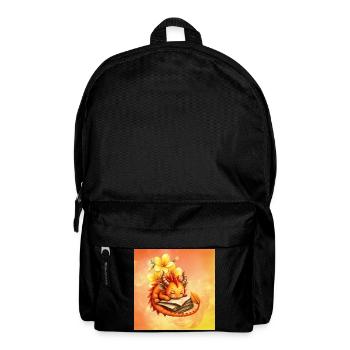 Verschlafener Drache auf geblümtem Buch - Rucksack - Schwarz - Vorne
