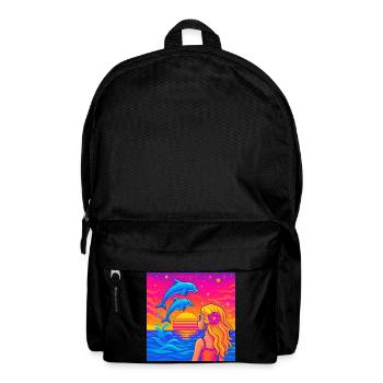 Delfin-Sonnenuntergang-Neon-Porträt - Rucksack - Schwarz - Vorne