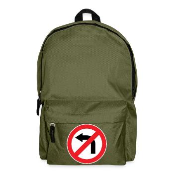 Virage à gauche interdit, panneaux de signalisation - Sac à dos - vert olive - Devant