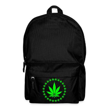 Ringdesign mit leuchtend grünem Cannabisblatt - Rucksack - Schwarz - Vorne