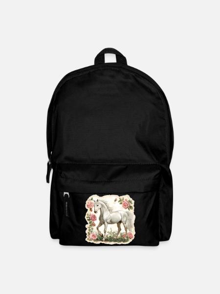 Pferd Vintage Blumen - Rucksack - Schwarz