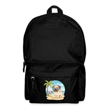 Cute Pug with Glasses Beach Summer Vacation - Backpack - black - Front