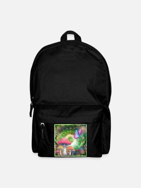 Psychedelische Pilze und Schmetterling Neonwald - Rucksack - Schwarz