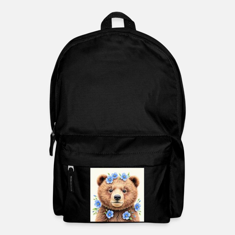Blue Flower Bear Templates - Backpack - black