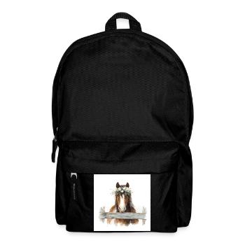 Cheval couronné de fleurs par-dessus la clôture - Sac à dos - noir - Devant