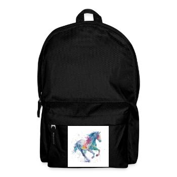 Cheval aquarelle au galop arc-en-ciel - Sac à dos - noir - Devant