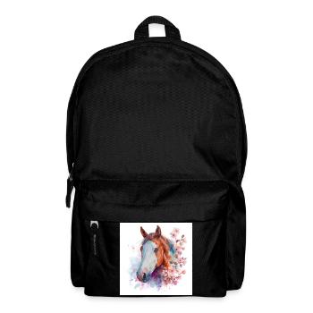 Watercolor Horse and Cherry Blossoms - Backpack - black - Front