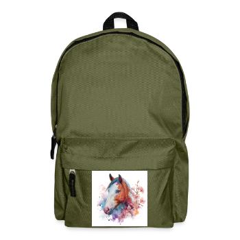 Watercolor Horse Bloom Portrait - Backpack - olive green - Front