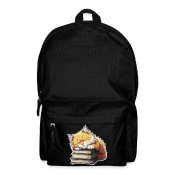 Cute Cat Sleeping on Book Pile - Backpack - black - Front
