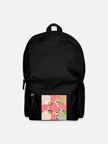 Four owls in a circle | Cute Pastel Animal Motif - Backpack - black