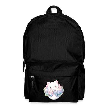 Cute White Cat in Hydrangeas – Kawaii Design - Backpack - black - Front
