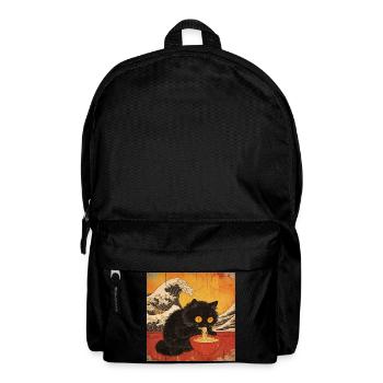 Japan Cat Ramen Noodles Retro Wave Pattern - Backpack - black - Front