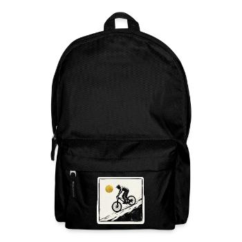 Mountainbiker Holzschnitt Goldene Sonne - Rucksack - Schwarz - Vorne