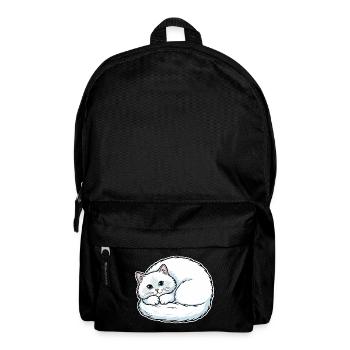 White Angora Cat Blue Eyes Coiled Cute - Backpack - black - Front