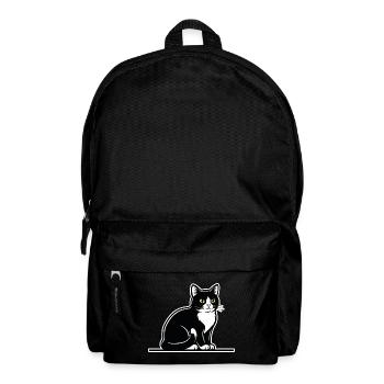 Tuxedo Cat Black and White Portrait Elegant Seated - Backpack - black - Front