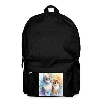 Watercolor Duo Cats Portrait - Backpack - black - Front