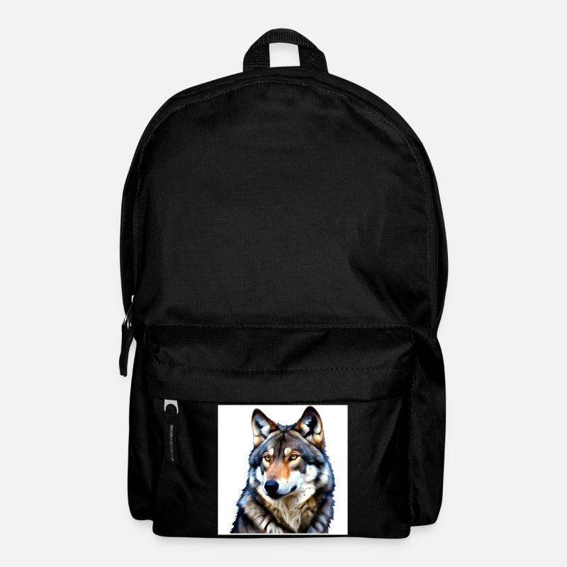 Portrait of a wolf with yellow eyes - Backpack - black