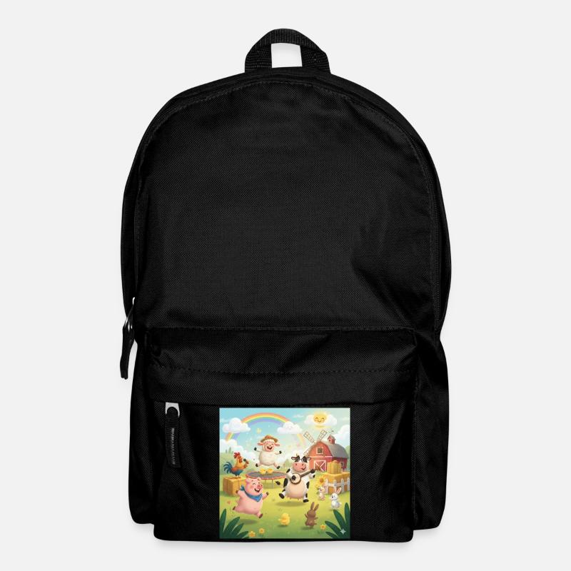 Fröhliche Hofszene mit Tieren und Musik - Rucksack - Schwarz