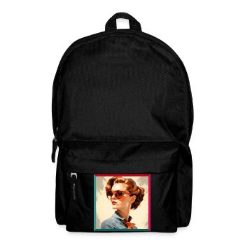 Retro Woman in Orange Eyeglasses - Backpack - black - Front