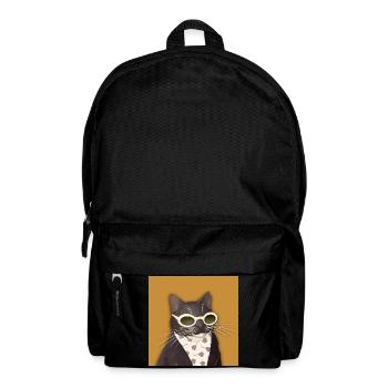 Chat en veste en cuir et lunettes de soleil - Sac à dos - noir - Devant