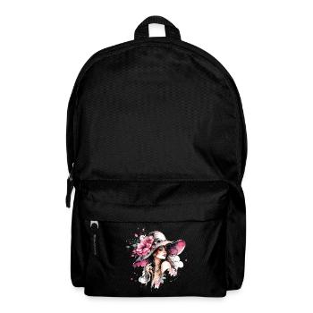Fashion-Frau mit Blumenhut - Rucksack - Schwarz - Vorne