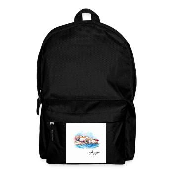 Aquarelle du port côtier d’Azzo - Sac à dos - noir - Devant