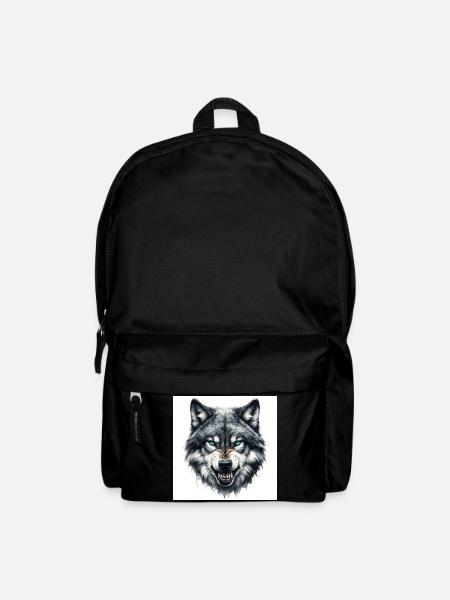 Blue Wolf Head Watercolor Painting - Backpack - black