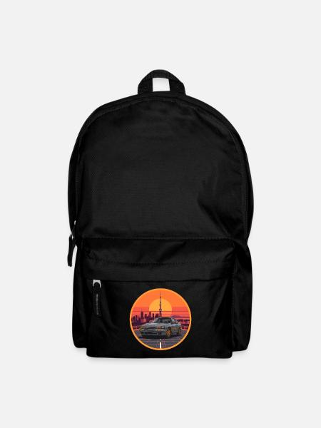 Retro 80s JDM Coupe Tokyo Tower Sunset Emblem - Backpack - black