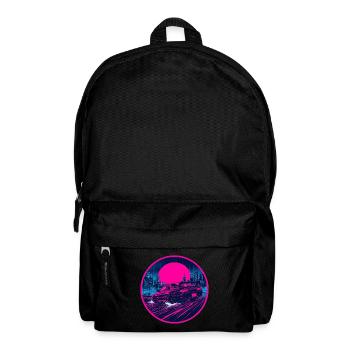 Retro 90s JDM Coupe Rainy Neon Cyber City Emblem - Backpack - black - Front